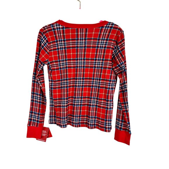 Christmas Red Plaid Top XS Festive Santa Holiday Classic Chic Preppy Retro 80s - Picture 3 of 9